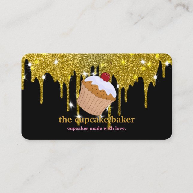 Modern Cupcake Logo Bakery Chef Catering Confetti Business Card (Front)