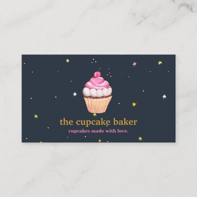 Modern Cupcake Logo Bakery Chef Catering Confetti  Business Card (Front)