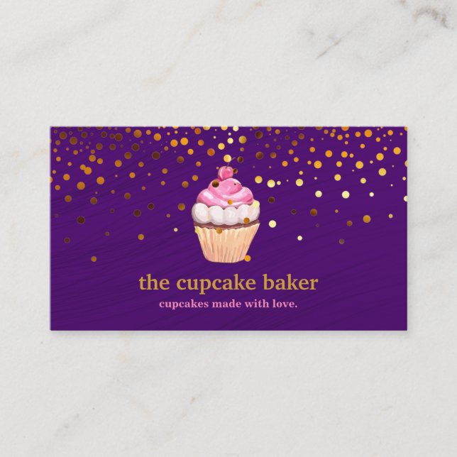 Modern Cupcake Logo Bakery Chef Catering Confetti  Business Card (Front)