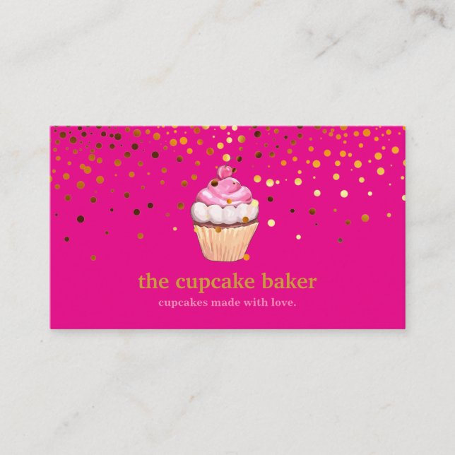 Modern Cupcake Logo Bakery Chef Catering Confetti Business Card (Front)