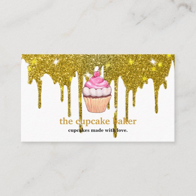 Modern Cupcake Logo Bakery Chef Catering Confetti Business Card (Front)