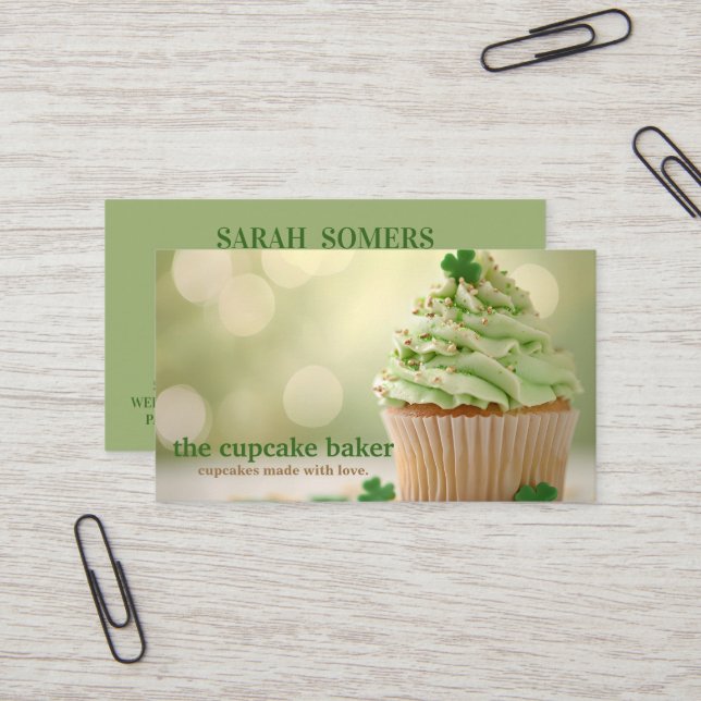 Modern Cupcake Logo Bakery Chef Catering Confetti Business Card (Front/Back In Situ)