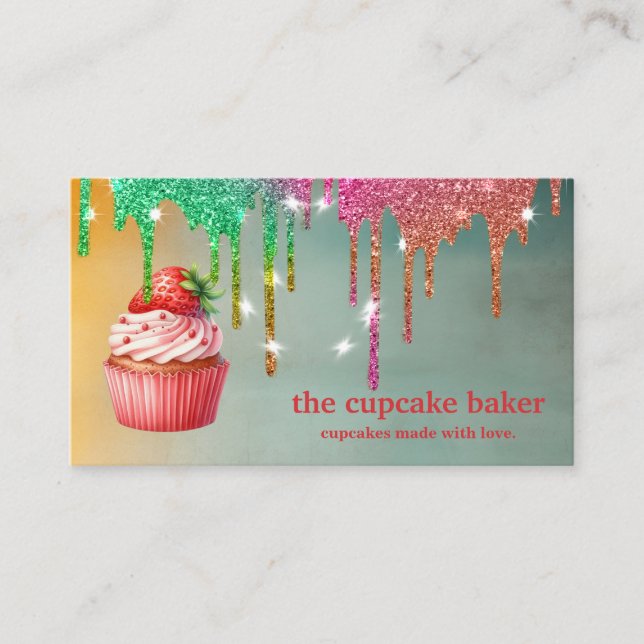 Modern Cupcake Logo Bakery Chef Catering Confetti Business Card (Front)