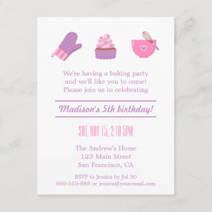 Modern Cupcake Purple Pink Baking Birthday Party Invitation