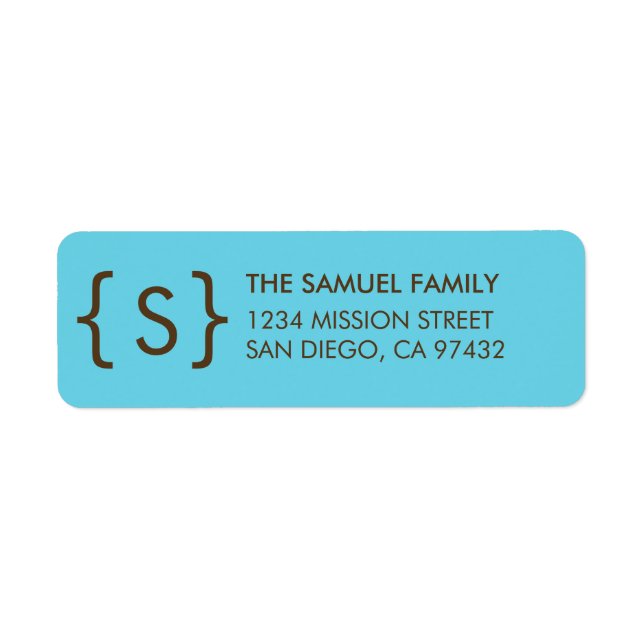 Modern curly bracket monogram blue return address (Front)