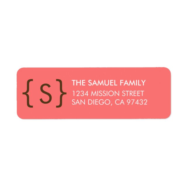 Modern curly bracket monogram pink return address (Front)