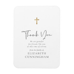 Modern Cursive Script Faux Gold Cross Memorial Magnet