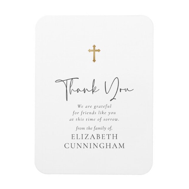 Modern Cursive Script Faux Gold Cross Memorial Magnet (Vertical)