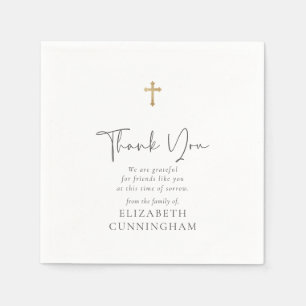 Modern Cursive Script Faux Gold Cross Memorial Napkin