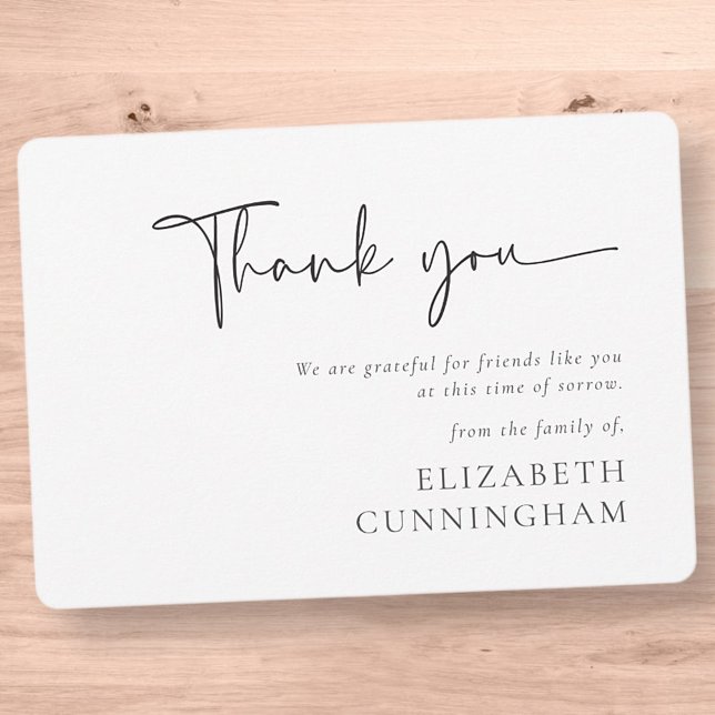 Modern Cursive Script Modern Elegant Chic Memorial Thank You Card (Creator Uploaded)