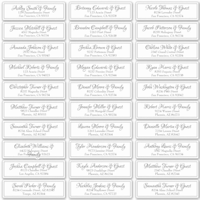 Modern Cursive Script Wedding Guest Names Address (Front)