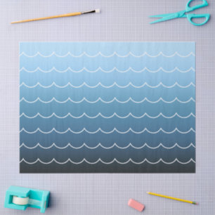 Modern Curving Wave Pattern Light to Dark Blue Tissue Paper