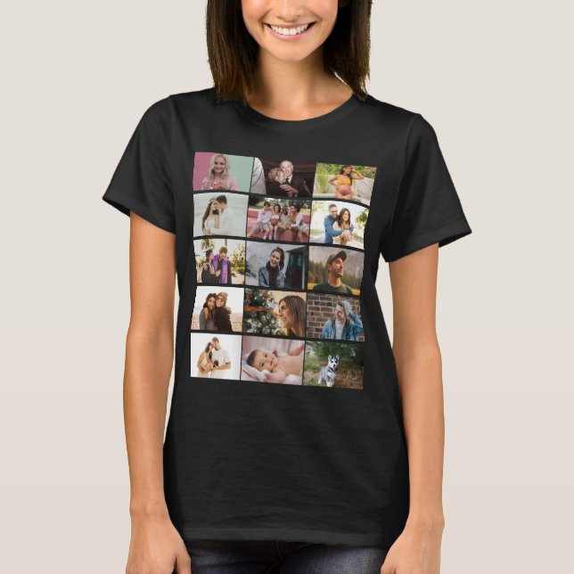 Modern Custom 12 Photo Collage Family Personalised T-Shirt (Front)