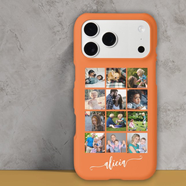 Modern custom 12 photo collage name orange (Creator Uploaded)