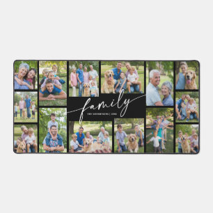 Modern Custom 14 Photo Collage Family Script  Desk Mat