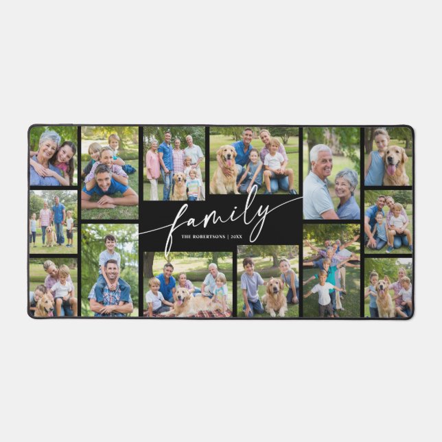 Modern Custom 14 Photo Collage Family Script  Desk Mat (Front)