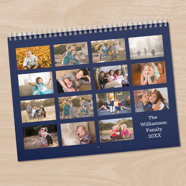 Modern Custom 15 Month Navy Blue Photo Calendar (Modern Custom 15 Month Navy Blue Photo Calendar in situ)