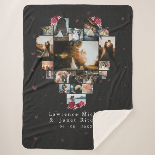 Modern Custom 18 Photo Heart Shaped for her him Sherpa Blanket