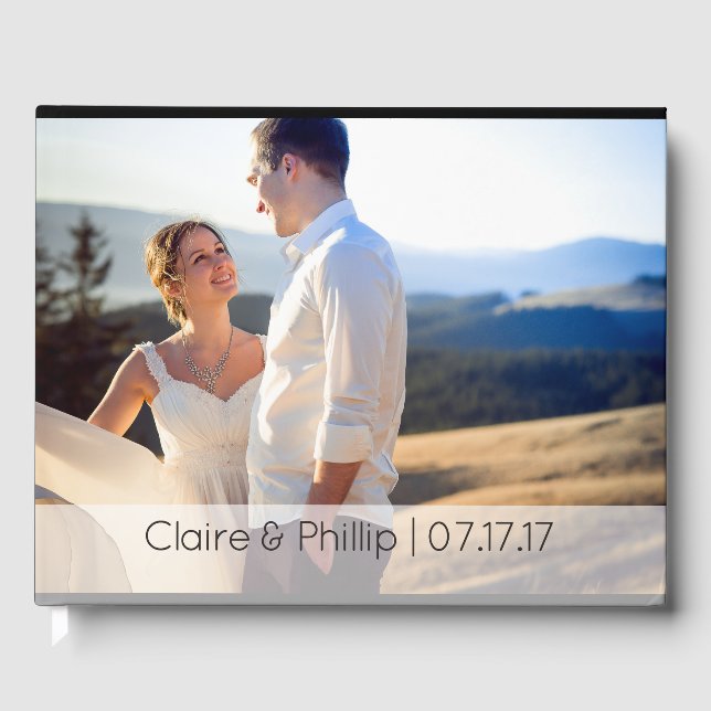 Modern Custom 2 Photo Wedding Monogram Guest Book (Front)