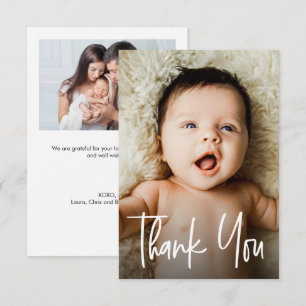 Modern Custom 2 photos Small Note Baby Shower Thank You Card