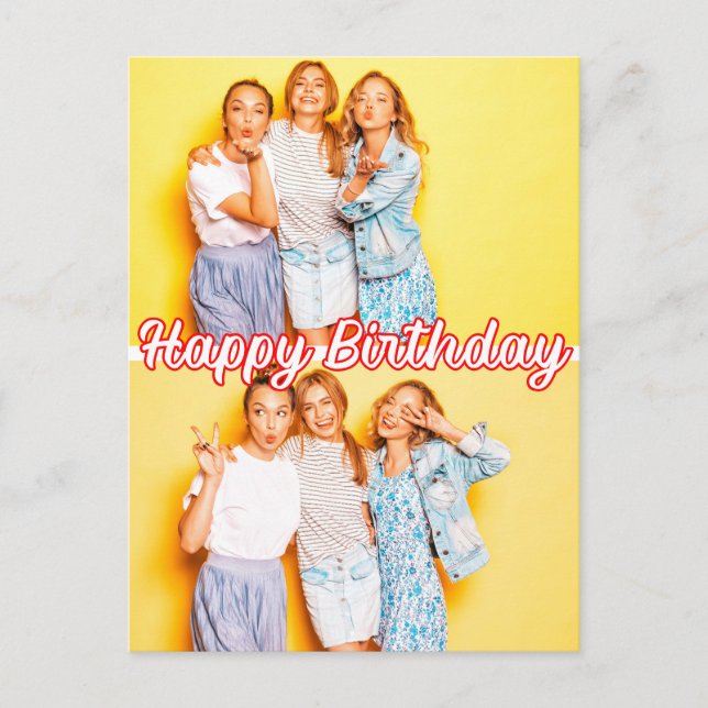 Modern Custom 2-photos Template Happy Birthday Postcard (Front)