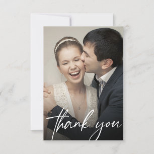 Modern Custom 2 Wedding Photos Chic Thank You Card