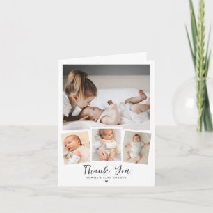 Modern Custom 4 Photo Baby Shower Thank You Card