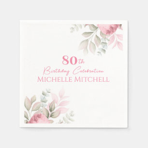 Modern Custom 80th Birthday Pink Floral Napkin