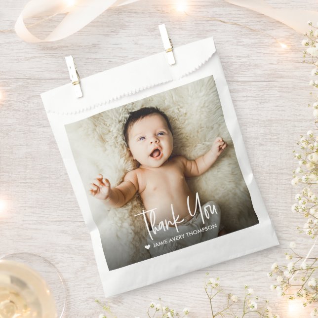 Modern Custom Baby Photo Thank You  Favour Bags (Clipped)