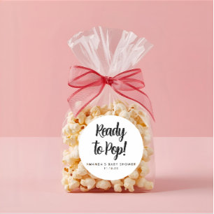 Modern Custom Baby Shower Black Text Popcorn  Classic Round Sticker