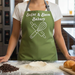 Modern Custom Bakery Olive Green Name Chef / Staff Apron