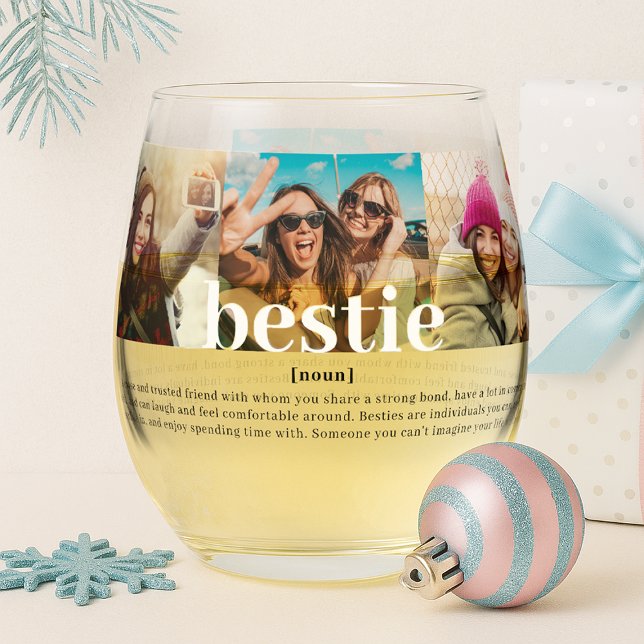 Modern Custom Bestie Meaning Best Friends Stemless Wine Glass (Modern Custom Bestie Meaning Best Friends Stemless Wine Glass)