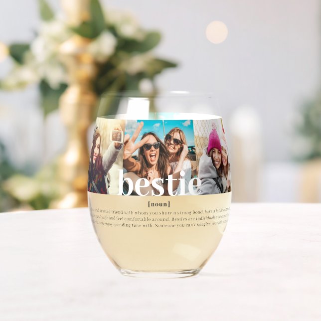 Modern Custom Bestie Meaning Best Friends Stemless Wine Glass (Insitu (Wedding))