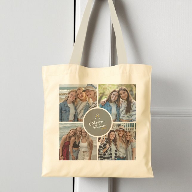 Modern Custom Besties Photo Collage Elegant Chic Tote Bag (Creator Uploaded)