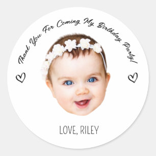 Modern Custom Birthday Photo Thank You Round Classic Round Sticker