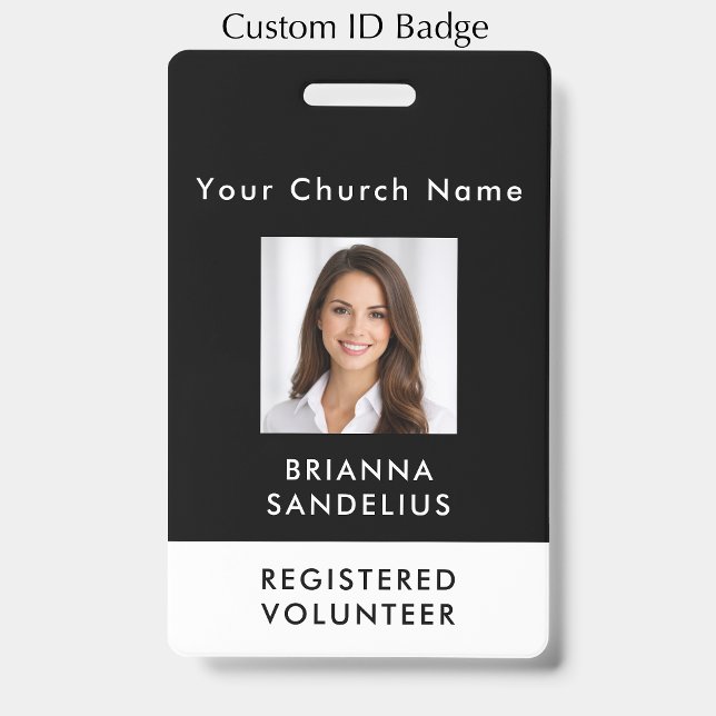 Modern Custom Black Photo ID Church Volunteer Badge (Personalize this modern photo ID badge. Great for church volunteers or staff.
)