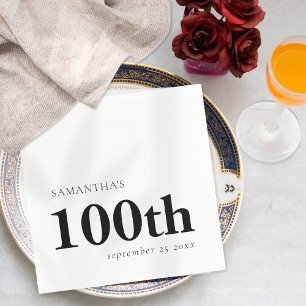 Modern Custom Black Text 100th Name Date Napkin