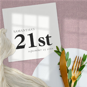 Modern Custom Black Text 21st Name Date Napkin