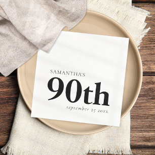 Modern Custom Black Text 90th Name Date Napkin