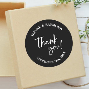 Modern Custom Black Thank You Script Wedding Favou Classic Round Sticker