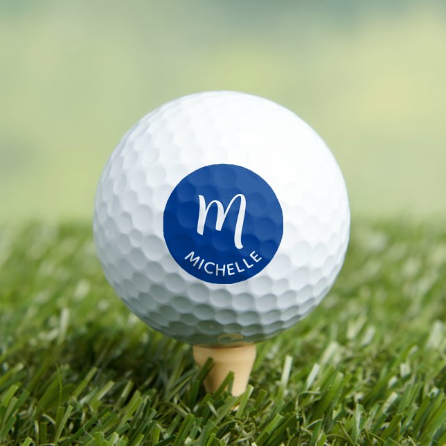 Modern Custom Blue Monogram Name Golf Balls (Insitu Tee)