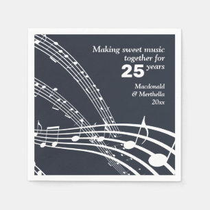 Modern Custom Blue MUSIC NOTES 25th Anniversary Napkin