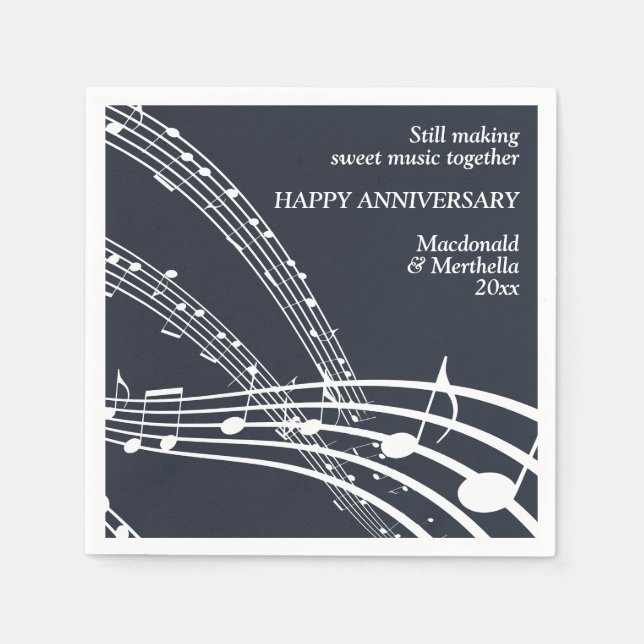 Modern Custom Blue SWEET MUSIC Happy Anniversary Napkin (Front)