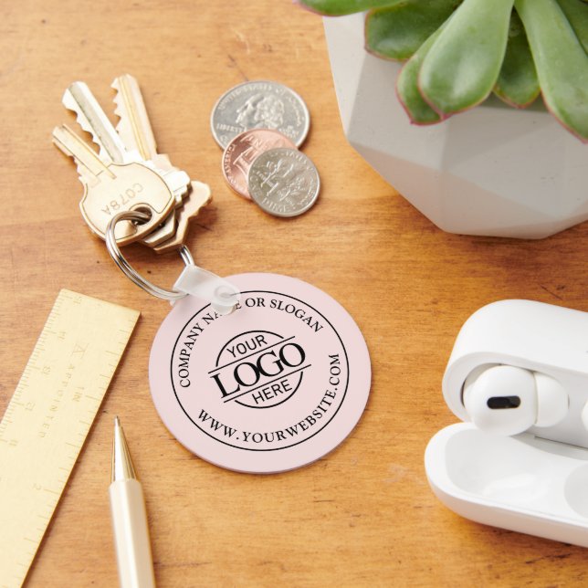 Modern Custom Blush Pink Busines Logo Promotional Key Ring (Desk)