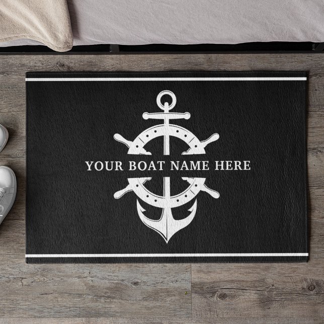Modern Custom Boat Name Ship’s Wheel Helm Anchor Doormat (Creator Uploaded)