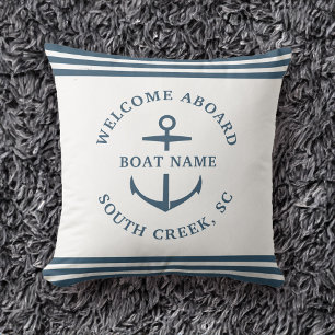 Modern Custom Boat Name Welcome Aboard Anchor Chic Cushion