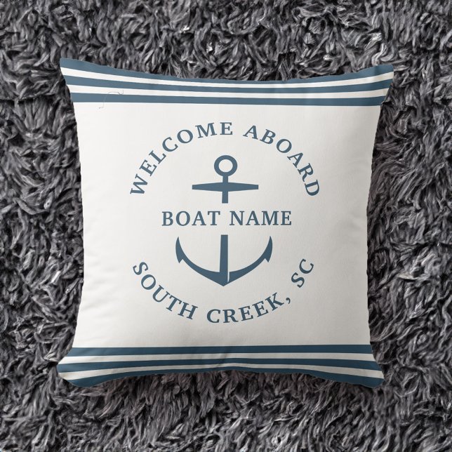 Modern Custom Boat Name Welcome Aboard Anchor Chic Cushion (Creator Uploaded)