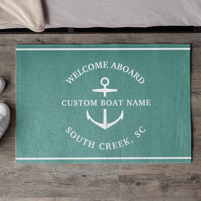 Modern Custom Boat Name Welcome Aboard Anchor Door Doormat (Creator Uploaded)