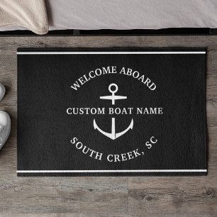 Modern Custom Boat Name Welcome Aboard Anchor Doormat