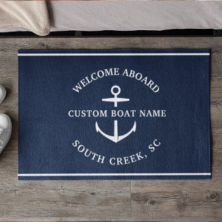 Modern Custom Boat Name Welcome Aboard Anchor Doormat